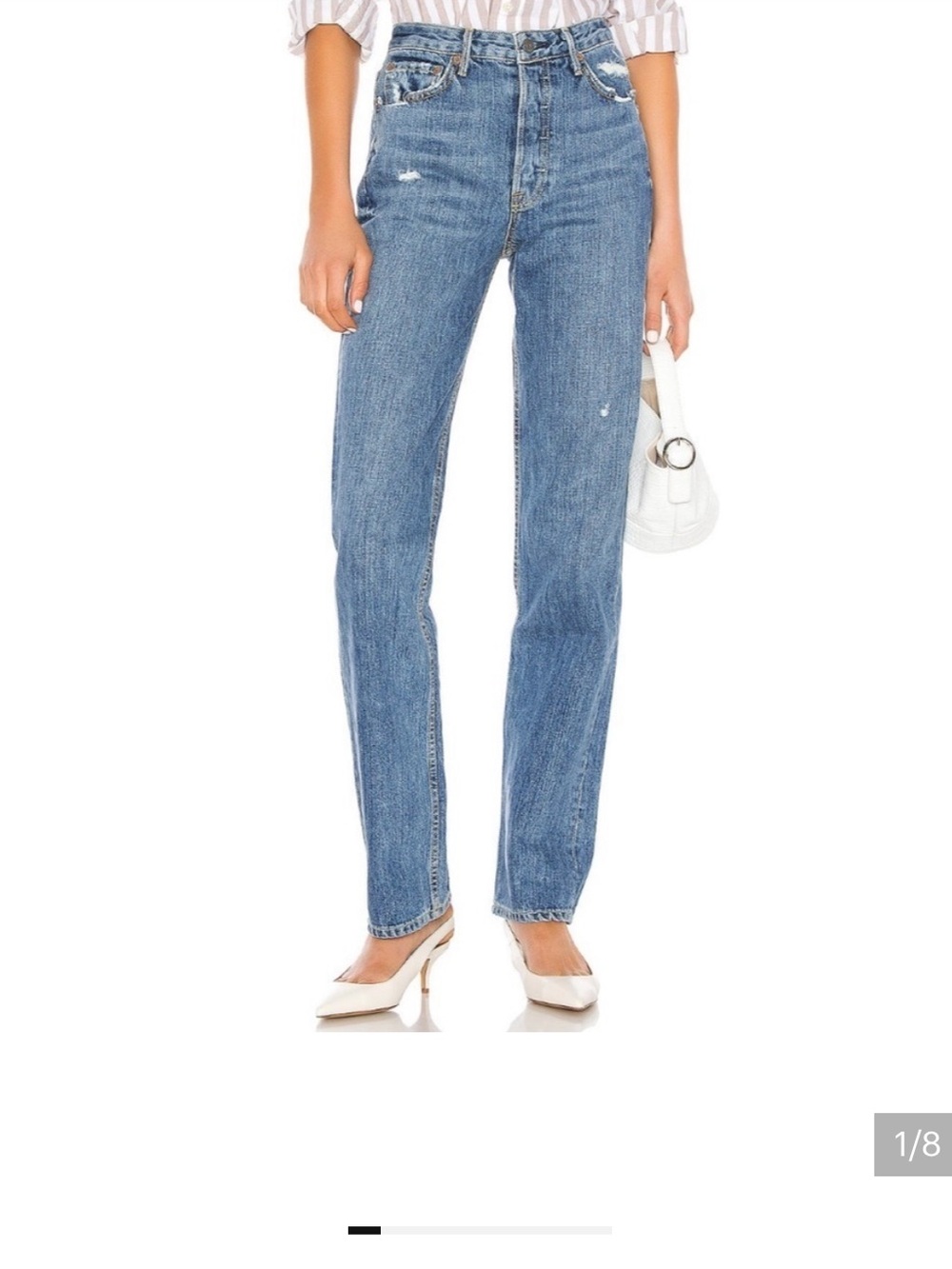 GRLFRND High-Rise Straight Jeans - Medium Blue